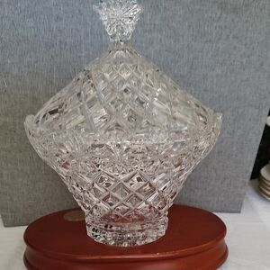 Crystal Clear Industries “Brussels” Poland Lidded Candy Serving Dish Cross Hatch